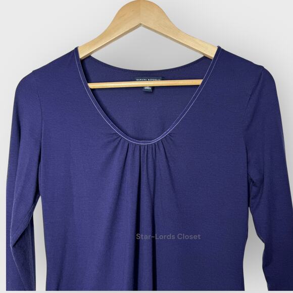 Banana Republic Medium Purple Pleated Neck Blouse Long Sleeve Stretch Pullover - Picture 3 of 6